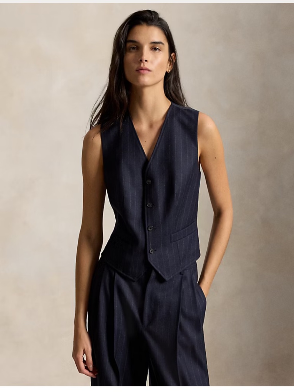 Polo Ralph Lauren Tailored Black Pinstripe Wool Vest size 0 $298